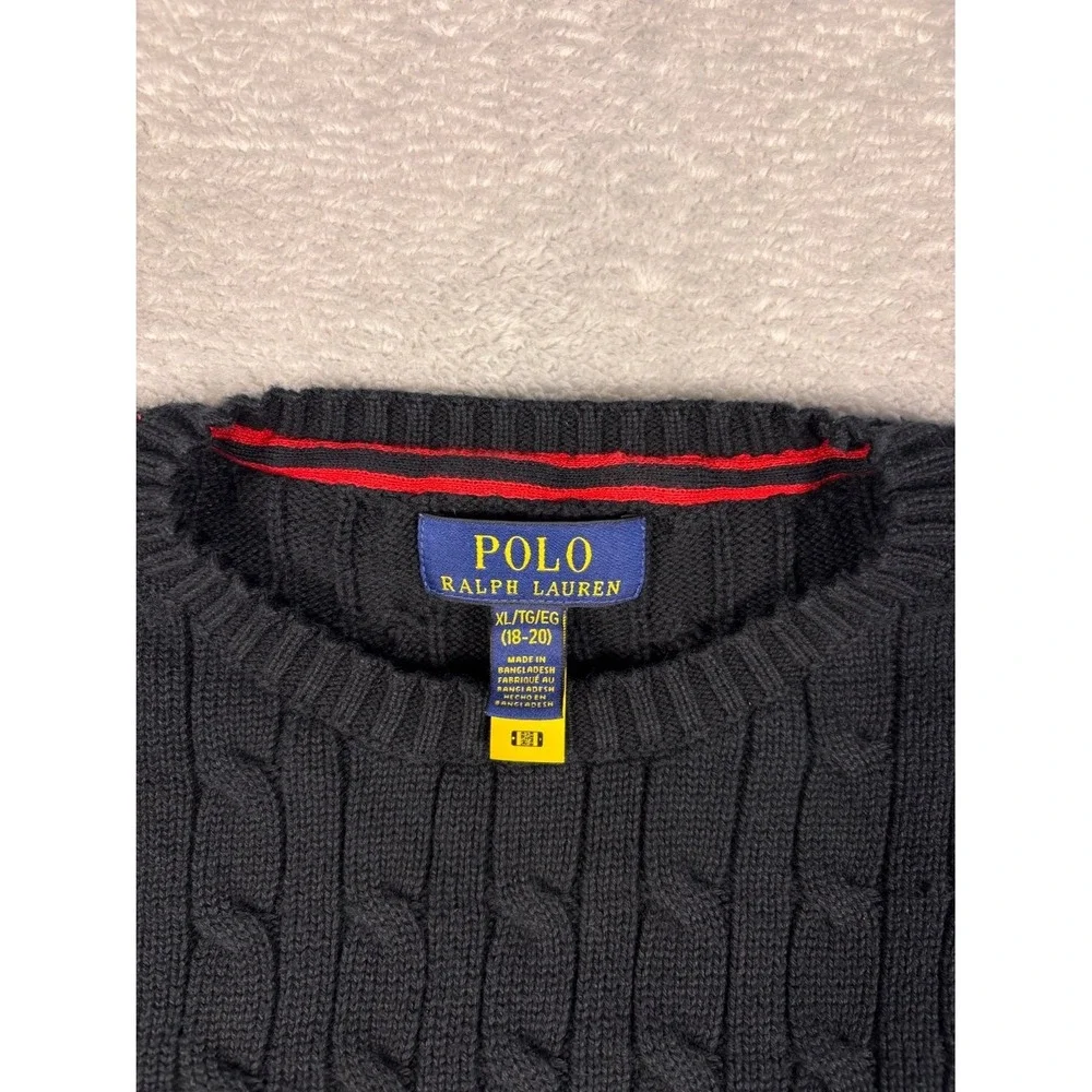 Polo Ralph Lauren Cable Knit Sweater Boys XL Black 18-20 yrs Red Little Pony